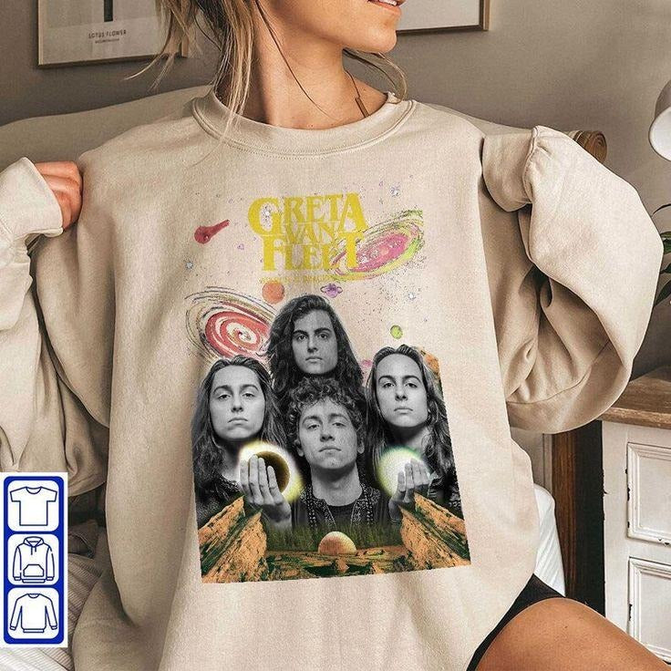Greta Van Fleet Dream in Gold Tour 2023 Sweatshirt, Retro Music Merch T-Shirts, Hoodie | HypeCrazeTee.com