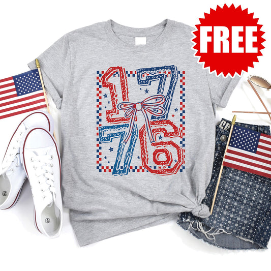 1776 Checker Tee - Heather Grey - FREE