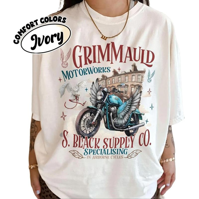 Grimmauld Motor Works Comfort Colors Shirt, Marauders Motorbikes Tee, Bookish Wizard Shirt, Universal Fan T-shirt, HP...