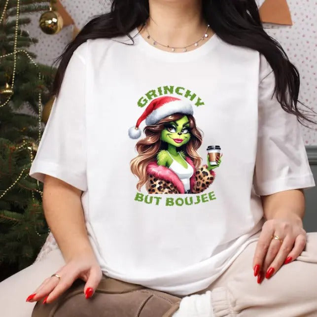 Grinchy But Boujee Shirt, Christmas Boujee Shirt, Grinchy Shirt Cotton Fabric Hoodie, Sweatshirt | HypeCrazeTee.com