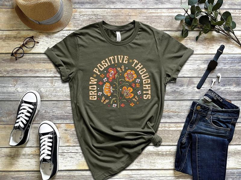 Grow Positive Thoughts Floral Bohemian Shirt Butterfly Shirt Trending Right Now Love T-Shirts, Hoodie, Sweatshirt