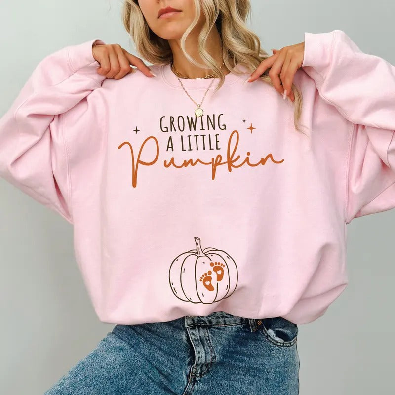 Growing A Little Pumpkin Maternity Sweatshirt, Funny Pregnancy Announcement Crewneck, Fall Pumpkin Pregnant Costumes, New...