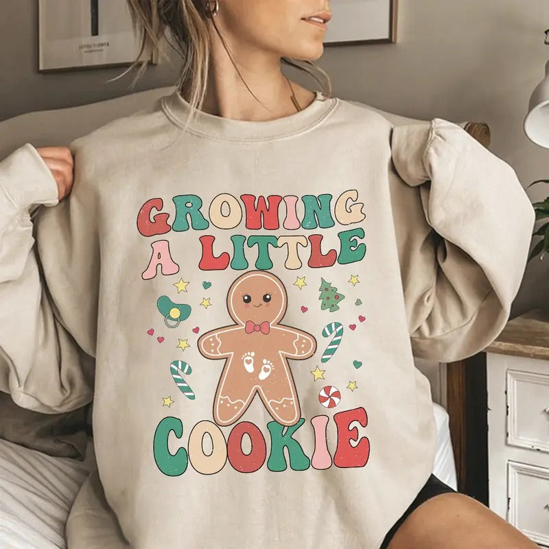 Growing a Little Cookie Pregnancy Announcement Sweatshirt - Cozy Holiday Maternity Wear T-Shirts, Hoodie | HypeCrazeTee.com