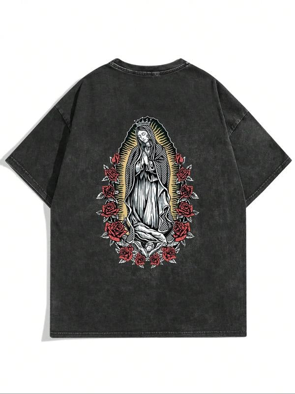 Guadalupe & Rose Print T-Shirt For Men, Short Sleeve Round Neck Cotton, Summer Leisure Fashion, Fit, Ideal For Everyday...