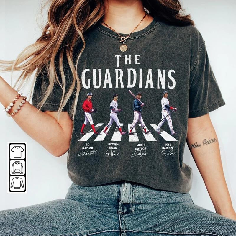 Guardians Walking Abbey Road Signatures Baseball Shirt, JosÉ RamÍRez, Josh Naylor, Bo Naylor, Steven Kwan, Cleveland,...