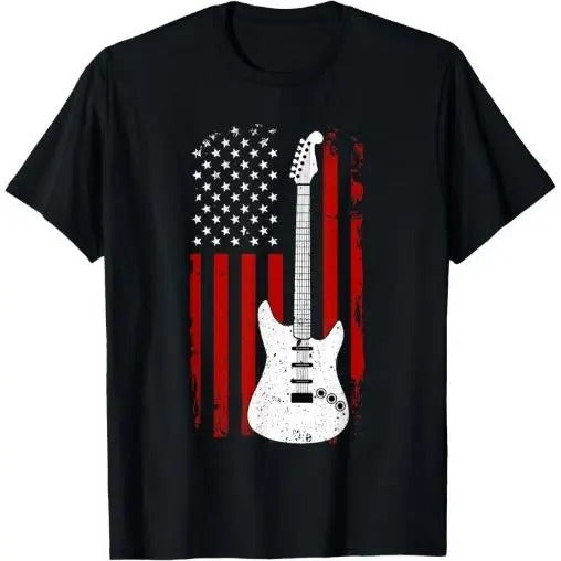Guitar American US Flag Music Player Electric Guitarist Gift T-Shirt Made in USA Hoodie, Sweatshirt | HypeCrazeTee.com