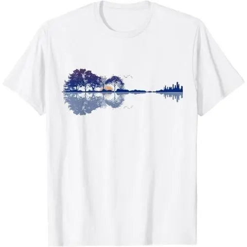 Guitar Lake Reflections in Blue Music Lovers Guitar T-Shirt Made in USA Hoodie, Sweatshirt | HypeCrazeTee.com