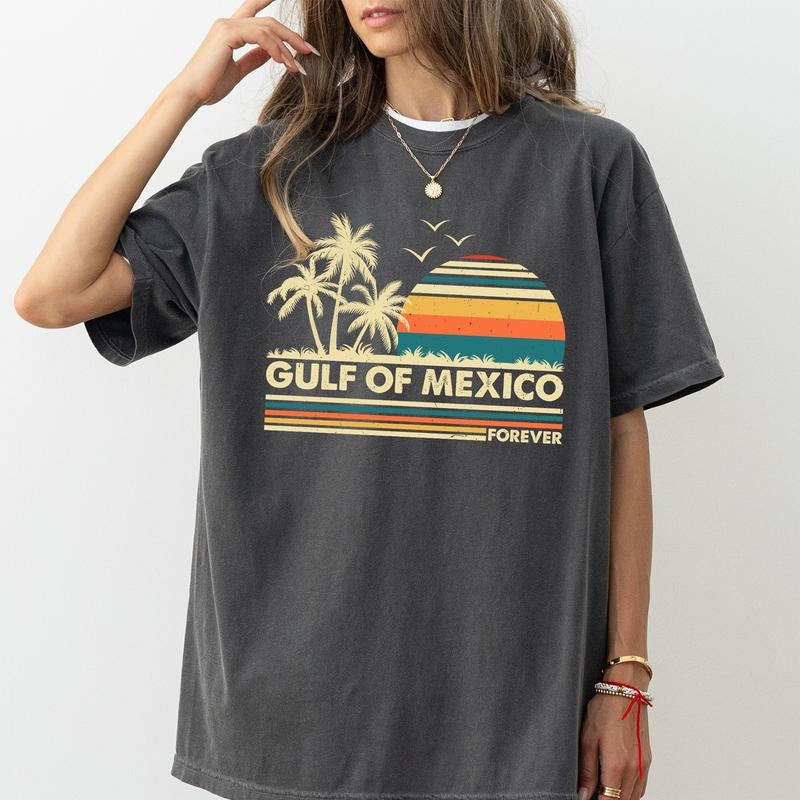 Gulf of Mexico Comfort Colors Shirt, Retro Sunset Gulf of Forever Unisex Graphic Tee, Map Lover Apparel Gift Shirt, Gift...