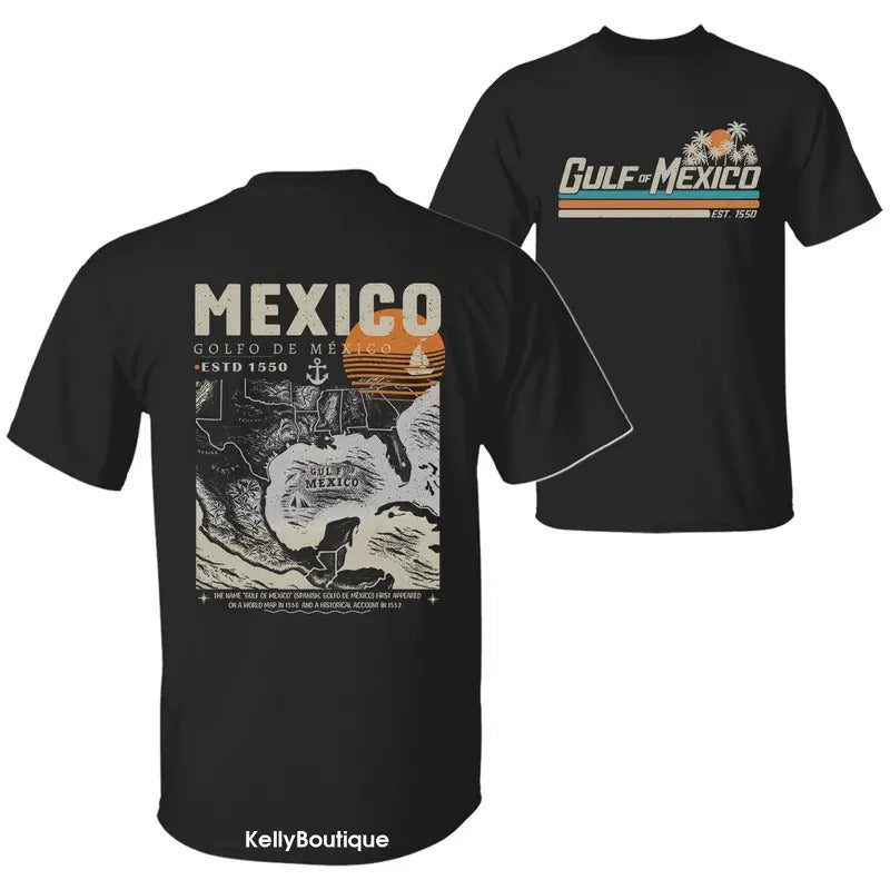 Gulf of Mexico Shirt Golf De Mexico Texas Alabama Mississippi Florida Beach Retro Graphic 2 Sided Crewneck Unisex Cotton...