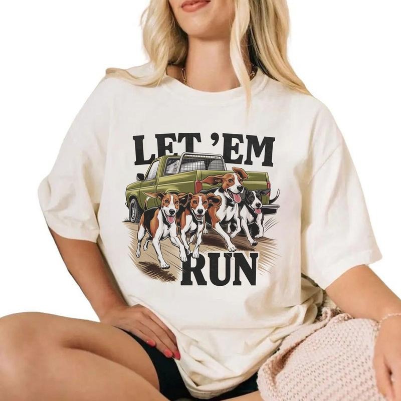 Gun Dog Let 'Em Run T-shirt Hunting Dog Blue Hunting Truck Unisex Hoodie Sweatshirt Cotton Top | HypeCrazeTee.com