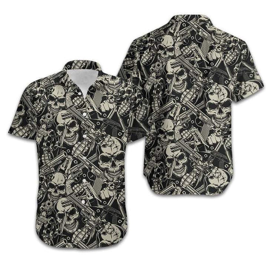 Guns And Skulls Pattern Hawaiian Shirt Hw5982