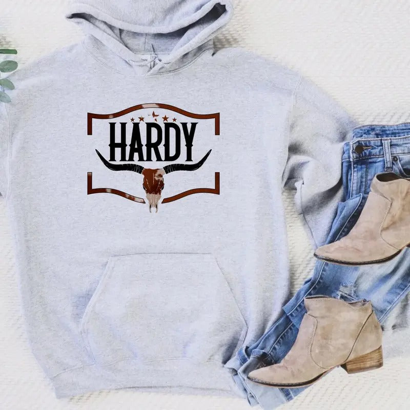 H4RDY Concert Hoodie, Western Bull Skull, Contry Music Concert Oufit, Merch For Fans, Unisex Long Sleeve Pullover Hoodie...