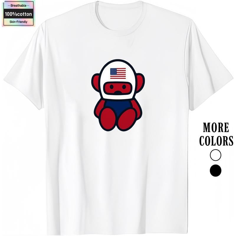 HAGBDH F1 USA Flag Bear Tee Cotton Graphic T-Shirt Crewneck Casual Everyday Wear Menswear Tropical Gift Streetwear Top...