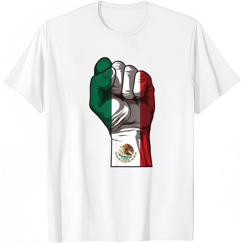 HAGBDH Fashion Designer T-Shirts - Cotton Graphic Tees with Bold Mexican Flag Fist T-Shirt Crewneck Casual Ideal for...