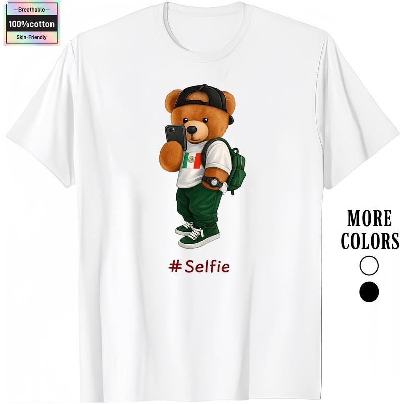 HAGBDH Fashion Designer T-Shirts Cotton Graphic Tees with Mexico Bear Selfie Tee Crewneck Casual Ideal for Everyday Wear...