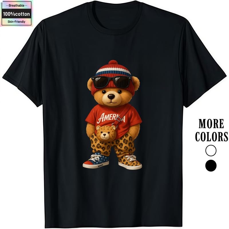 HAGBDH Fashion Designer T-Shirts Cotton Graphic Tees with Patriotic Bear Tee Fun and Fashionable Crewneck Casual Ideal...