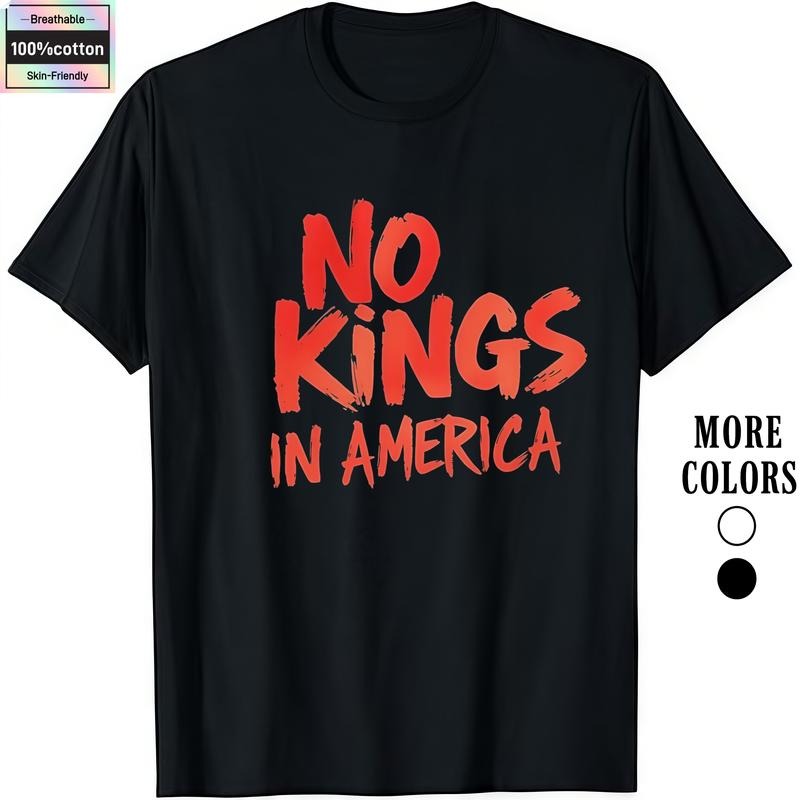 HAGBDH No Kings In America Tee - Cotton Graphic T-Shirt for Men, Casual Crewneck, Short Sleeve, All-Season, Breathable,...