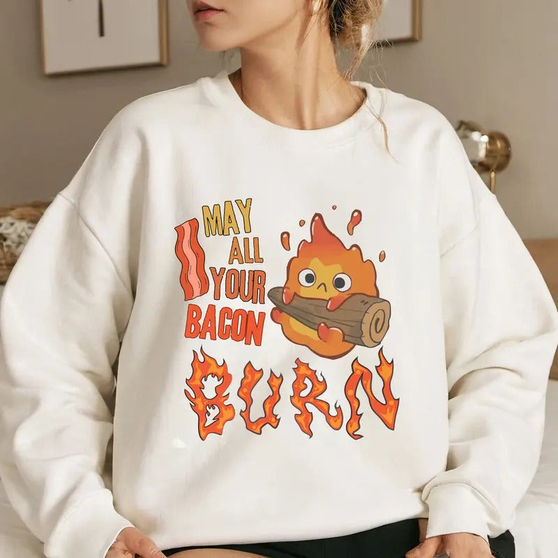 HC May All Your Bacon Burn Characters Anime Lovers Shirt Crewneck Hoodie, Manga Shirt Sweatshirt | HypeCrazeTee.com
