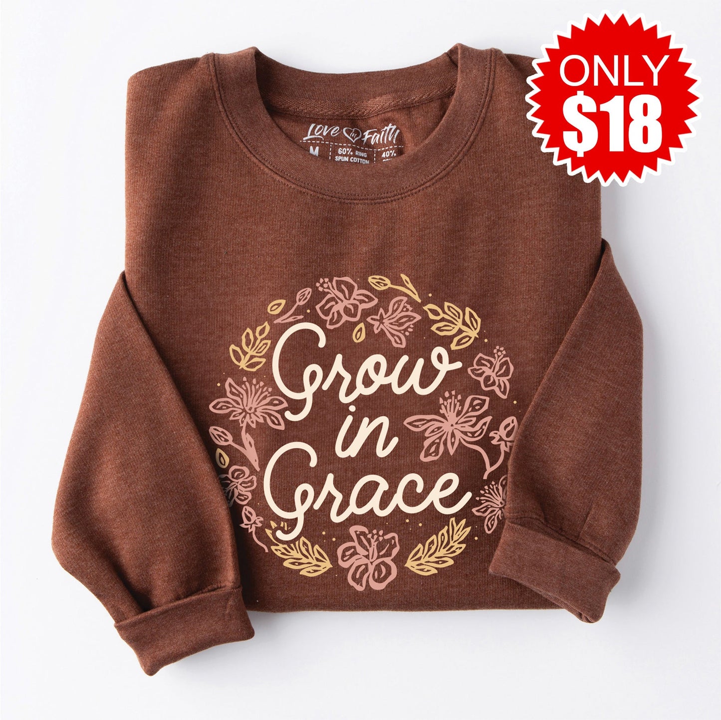 Grow In Grace Crewneck Sweatshirt - Heather Brown