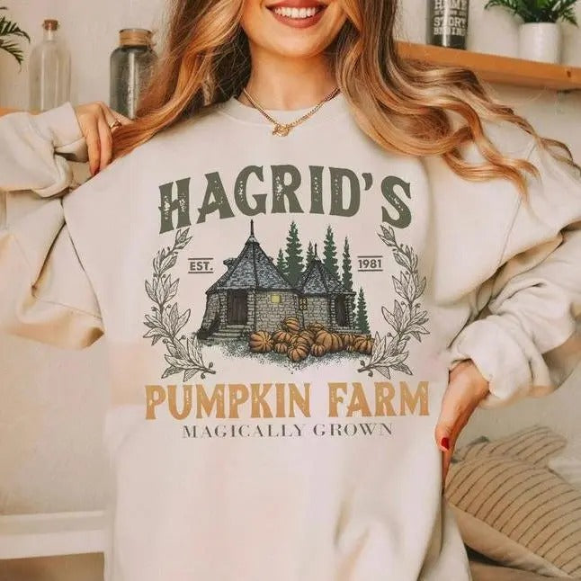Hagrids Pumpkin Farm Sweatshirt EST 1981, Unisex Classic Cotton Tee with Graphic Print in All Sizes Hoodie | HypeCrazeTee.com