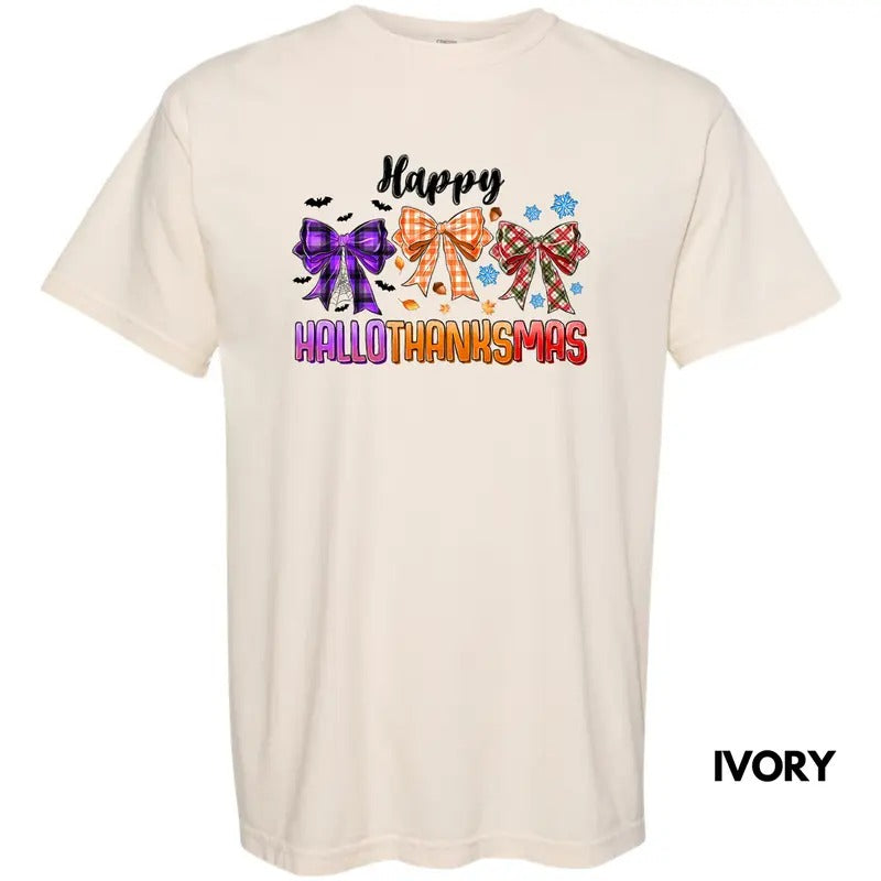HalloThanksMas Bows Comfort Colors T-Shirt 'NLB' Hoodie, Sweatshirt | HypeCrazeTee.com