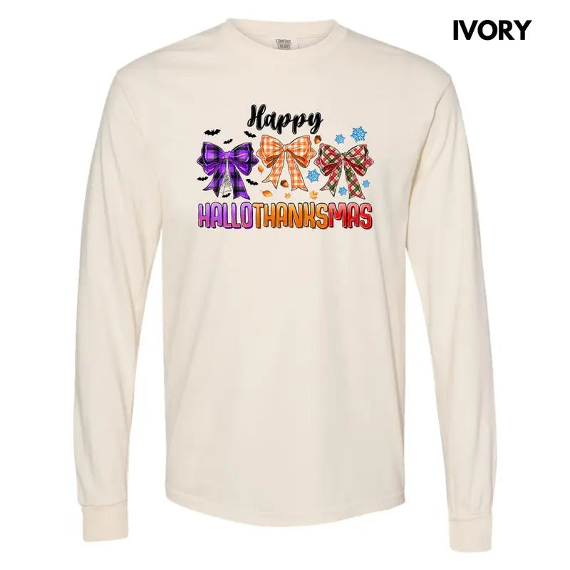 HalloThanksMas Bows Long Sleeve Comfort Colors 'NLB' T-Shirts, Hoodie, Sweatshirt
