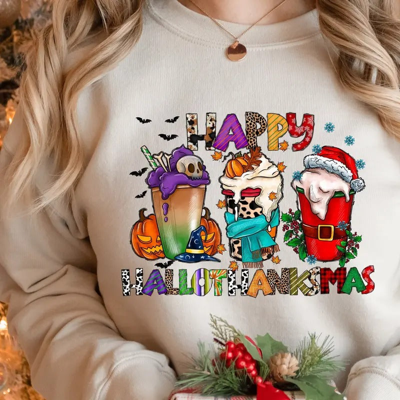 HalloThanksMas Sweashirt, Holiday Season Shirt, Holiday Shirt, Halloween Shirt, Thanksgiving Shirt, Christmas Shirt,...