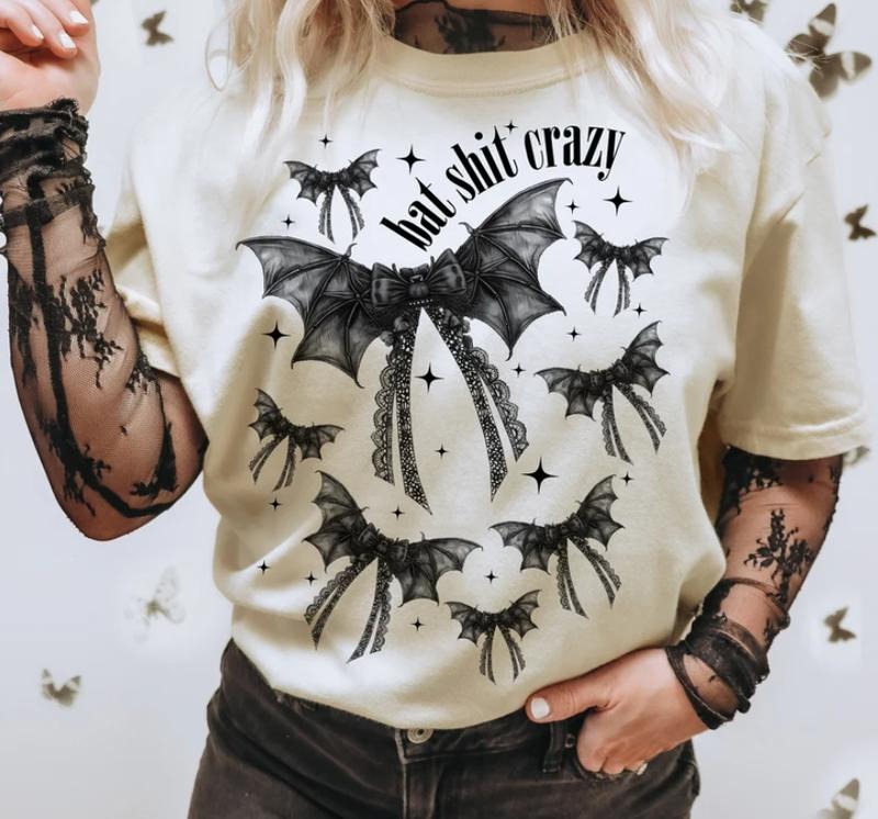 Halloween Bat shit crazy Gothic Coquette bow shirt, retro halloween shirt Hoodie, Sweatshirt | HypeCrazeTee.com