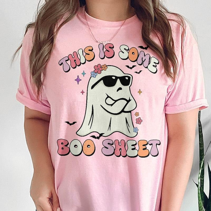 Halloween Boo Sheet T-shirt Cute Spooky Vibes Retro Ghost Sweatshirt Holiday Apparel Trendy Shirt Halloween Gift for Her...