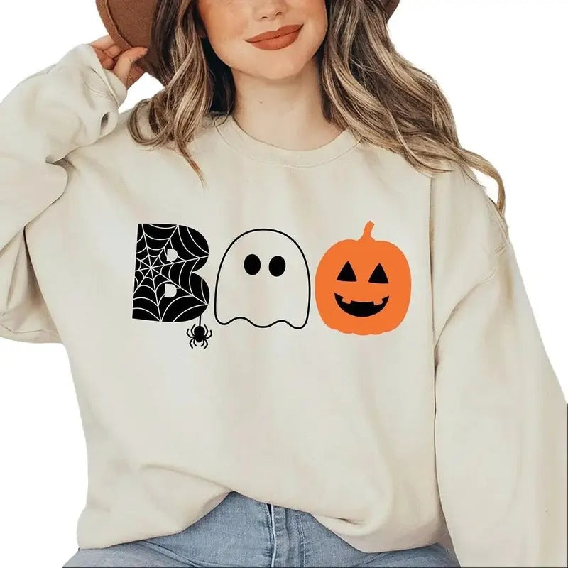 Halloween Boo Sweatshirt, Halloween Ghost Sweatshirt, Halloween Pumpkin Sweatshirt, Spider Halloween Sweatshirt, Pumpkin...