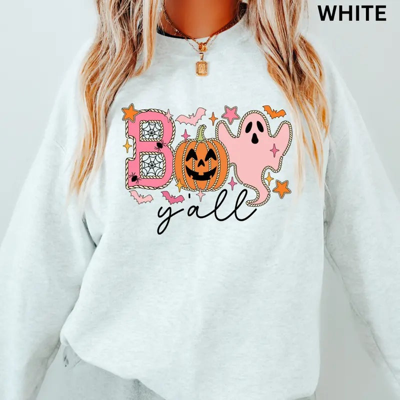 Halloween Boo Y'All Retro ~ Relaxed Fit Printed USA Womenswear Casual Comfort Cotton Top Athletic Boho Chic Everyday Flamingo T-Shirts, Hoodie, Sweatshirt