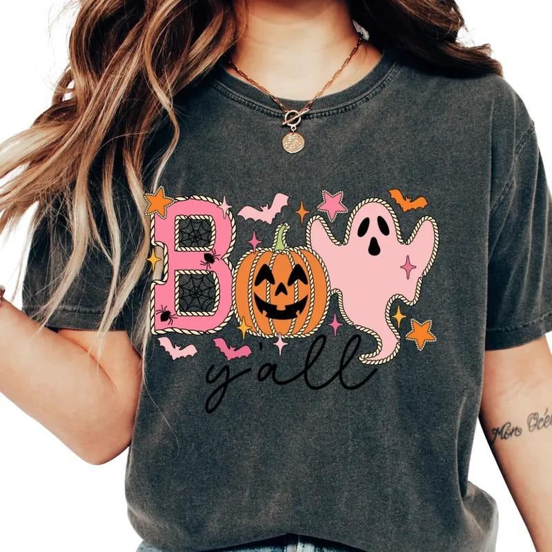 Halloween Boo Y'All Retro ~ Relaxed Fit Printed USA Womenswear Casual Comfort Cotton Top Athletic Boho Chic Everyday Flamingo T-Shirts, Hoodie, Sweatshirt