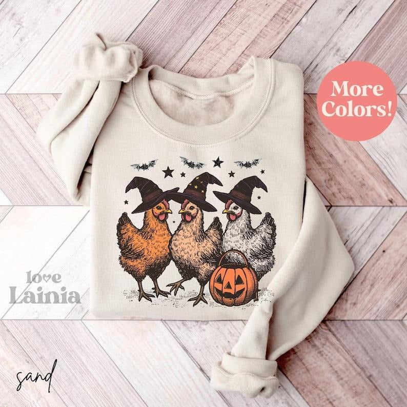 Halloween Chicken Sweatshirt, Halloween Chicken Shirt for Women Chicken Lover Gift Funny Chicken Shirt Ghost Chickens Tee...