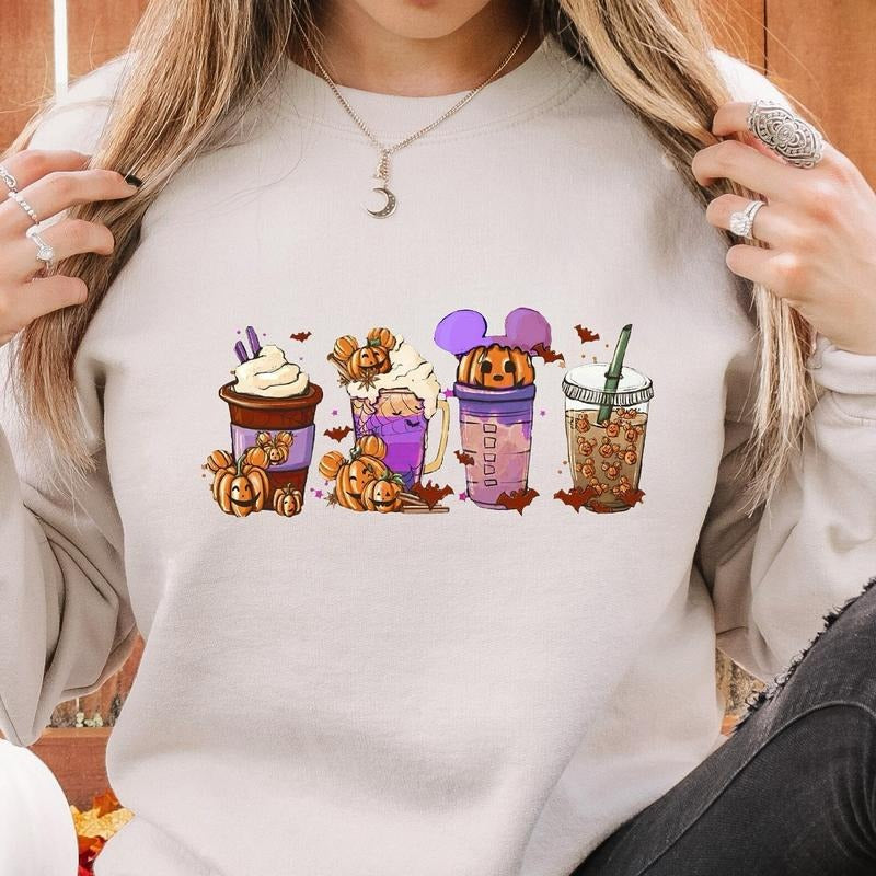Halloween Drinks Sweatshirt, Halloween Fall Pumpkin Spice Coffee Latte Shirt, Halloween Party Womens Sweatshirt Hoodie