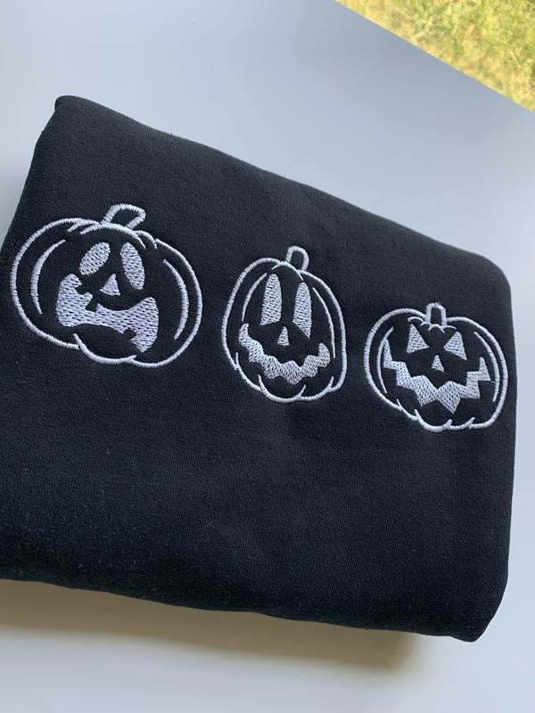 Halloween Embroidered Sweatshirt | Spooky Season Pullover | Cozy Fall Sweatshirt | Pumpkins Embroidery | Unisex Halloween...