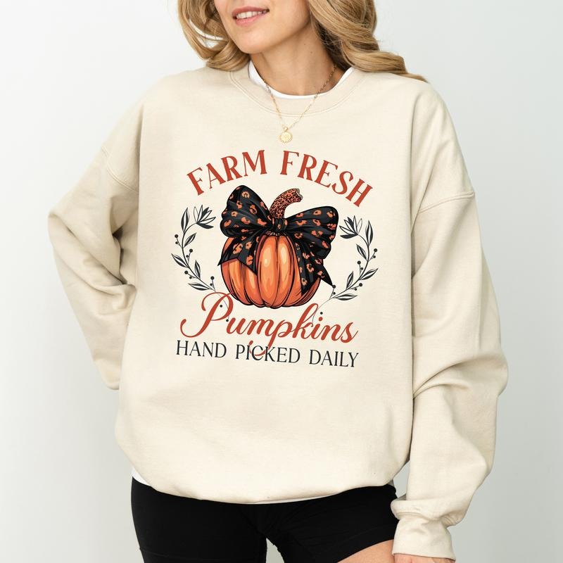 Halloween Farm Fresh Pumpkin Sweatshirt, Cheetah Coquette Bow Pumpkin Crewneck, Vintage Fall Pumpkin Sweatshirt, Spooky...