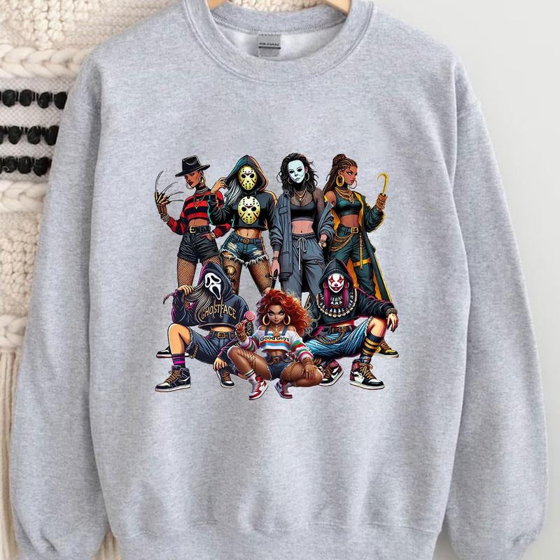 Halloween Female Horror Characters Shirt, Halloween Horror Characters THUG LIFE Shirt Hoodie, Sweatshirt | HypeCrazeTee.com