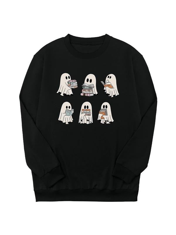 Halloween Ghost Print Crew Neck Casual Long Sleeve Daily All Seasons T-Shirts, Hoodie, Sweatshirt