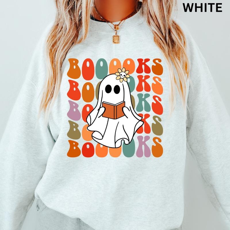 Halloween Ghost Reading Books #2 Sweatshirt, Halloween Crewneck Unisex, Booklover Sweatshirt, Halloween Graphic Crewneck,...