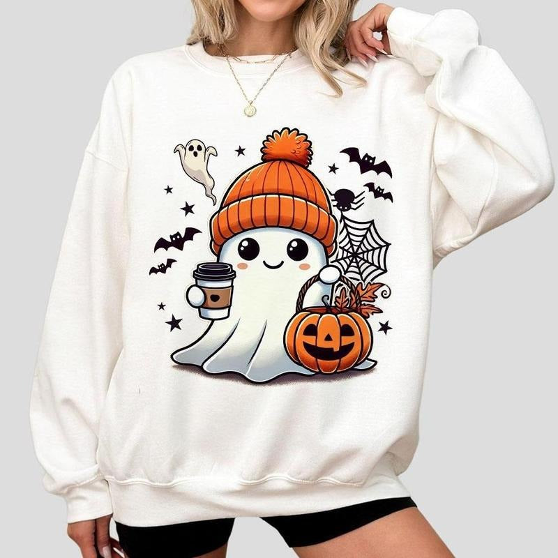 Halloween Ghost Sweatshirt, Cute Ghost Sweatshrit, Halloween T-shirt, Womens Halloween Shirt, Cute Hoodie | HypeCrazeTee.com