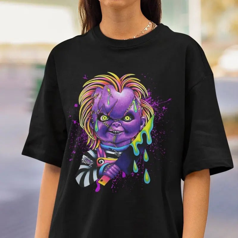 Halloween Horror Chucky Shirt, Chucky Characters Halloween Neon Shirt, Chucky Wanna Play Shirt Hoodie Sweatshirt,...