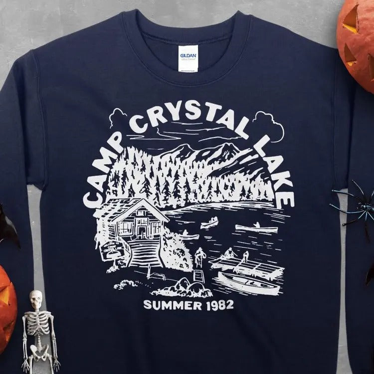 Halloween Horror Movie Sweatshirt, Camp Crystal Lake T Shirt Friday the 13th Jason Voorhees Horror Movie Shirts Vintage...