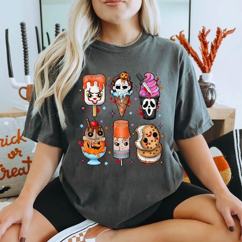 Halloween Ice Cream Shirt, Summerween Shirt, Scary Movie Sweater, Summer Halloween Sweatshirt, Scary Movie Ice Cream...