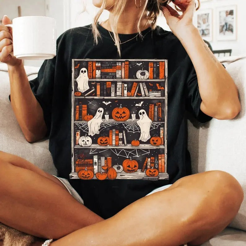 Halloween Library Ghost Books Halloween Shirt Teacher Halloween Shirt Book Lover Shirt Halloween Reading Book Club Halloween Ghost Book Lover Reading Book Book Bookish Her T-Shirts, Hoodie, Sweatshirt