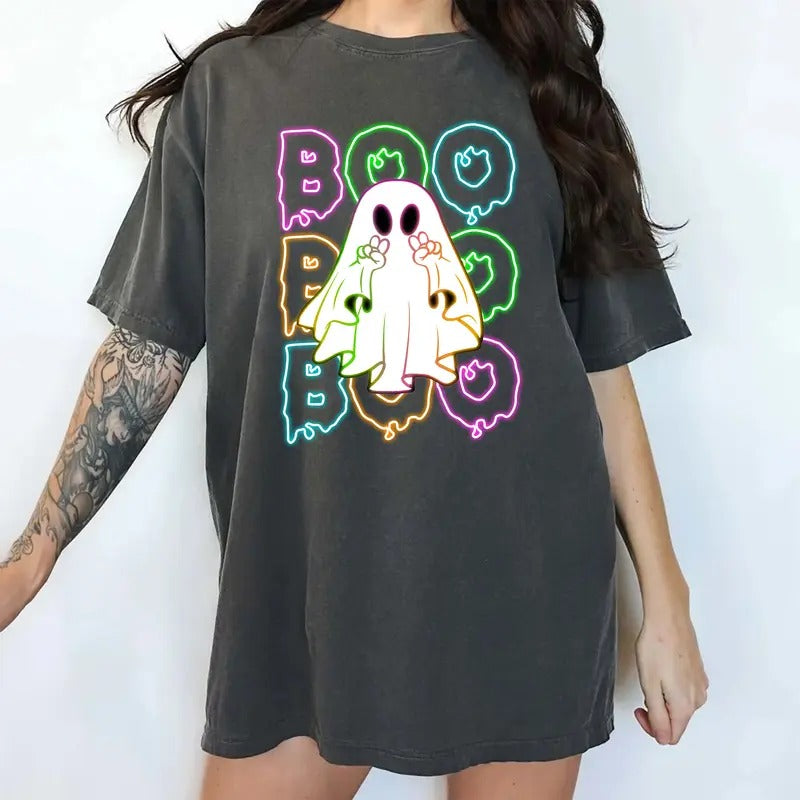 Halloween Neon Boo Shirt Comfort Colors, Cute Neon Ghost Halloween Tee, Funny Halloween Neon T-shirt For Women, Spooky...