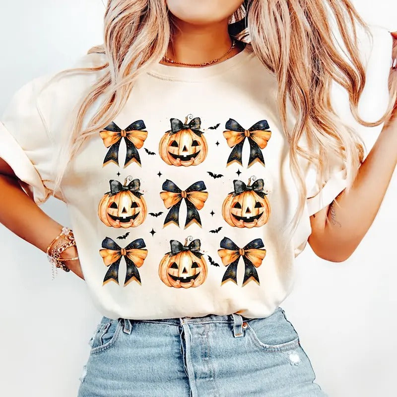 Halloween Pumpkin Coquette Bow Shirt Spooky Season Coquette Vintage Tee Hoodie, Sweatshirt | HypeCrazeTee.com