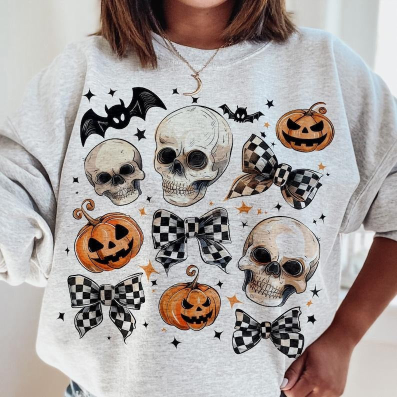 Halloween Skull Bow shirt, Coquette Bow Halloween shirt, Halloween shirt, Skeleton shirt, Spooky Season shirt, Coquette...