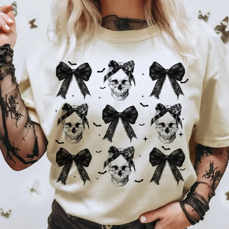 Halloween Skull Shirt, Coquette Bow Halloween Shirt, Halloween Shirt, Skeleton Shirt, Spooky Season Shirt, Hoodie, Sweatshirt