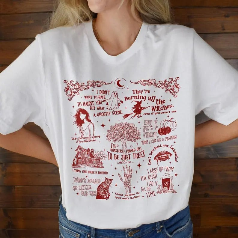 Halloween Songs Shirt Spooky Halloween Symbols & Lyrics Spooky Swiftie Halloween Lyric Shirt Ghost Haunt Cotton T-Shirts, Hoodie, Sweatshirt