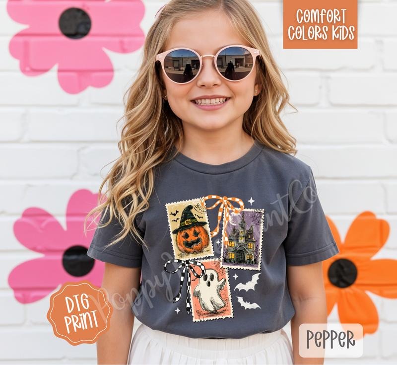 Halloween Stamps Youth Comfort Colors Tshirt, Spooky Tee for Kids Hoodie, Sweatshirt | HypeCrazeTee.com